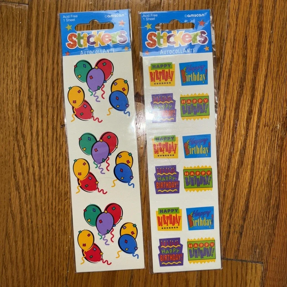 NEW SandyLion Prismatic Happy Birthday Amscan Balloon Stickers 3 Sheets Vintage